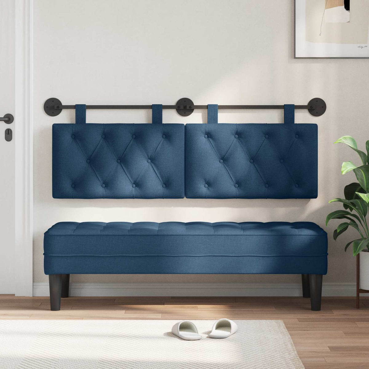 Vidaxl hangend hoofdbord blauw stof