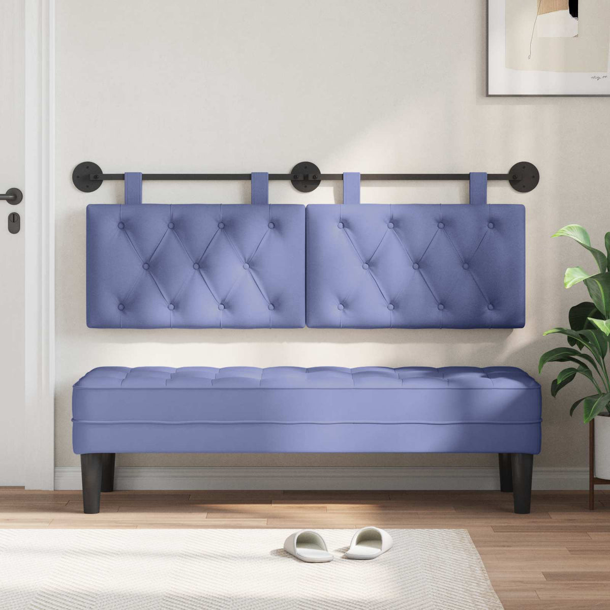 Vidaxl hangend hoofdbord jeans blauw stof