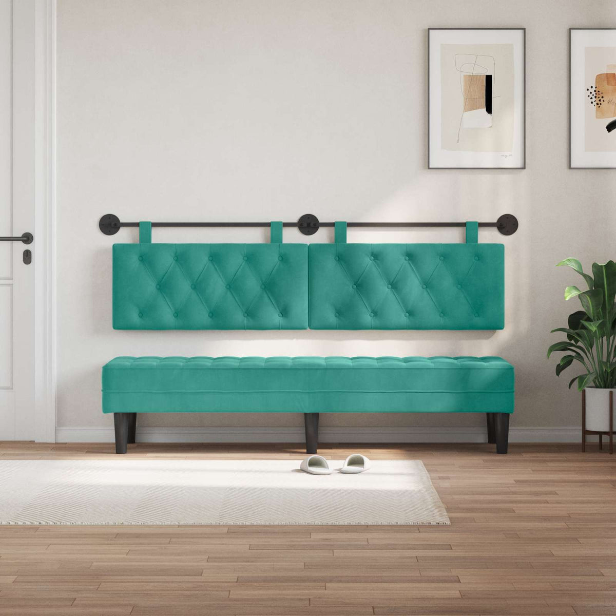 Vidaxl hangend hoofdbord turquoise fluweel