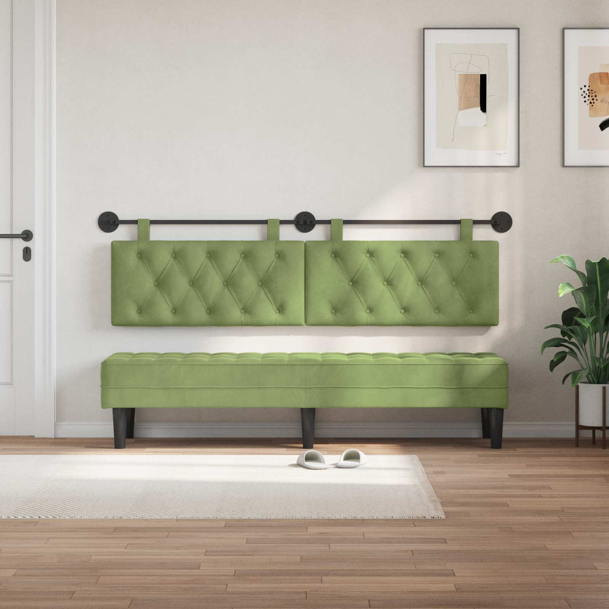 Vidaxl hangend hoofdbord lichtgroen fluweel