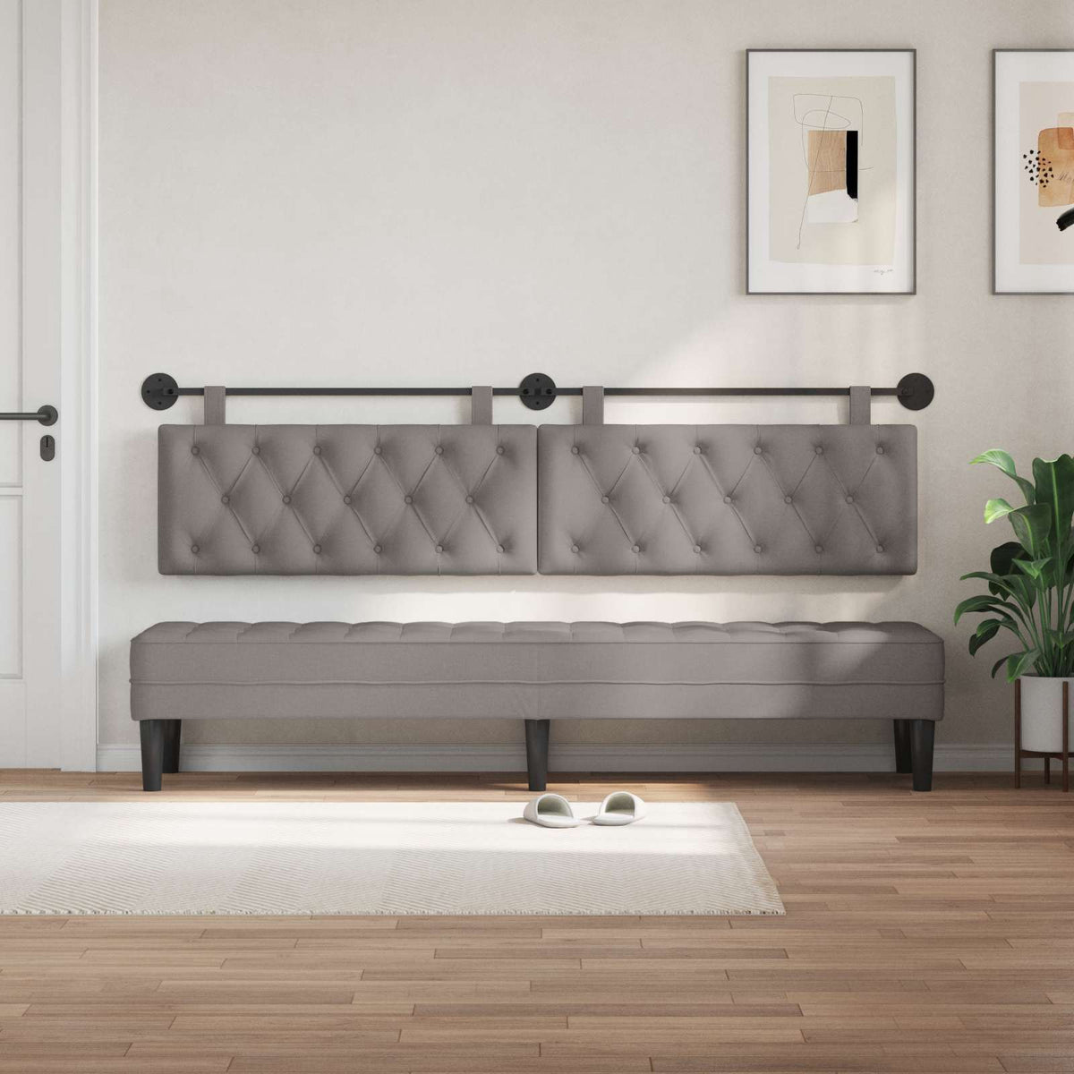 Vidaxl hangend hoofdbord taupe stof