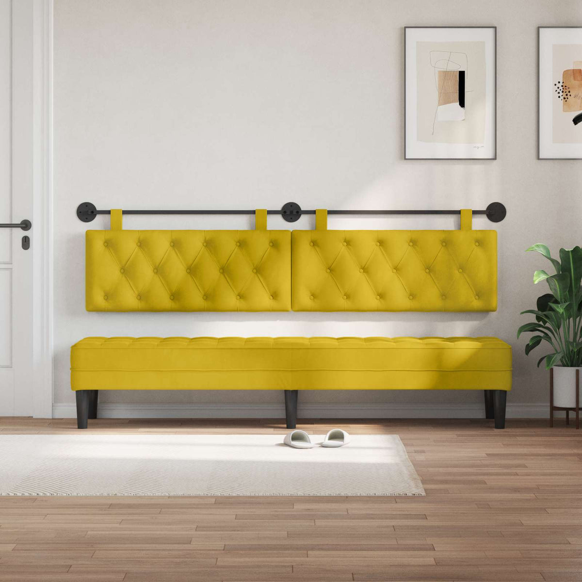 Vidaxl hangend hoofdbord geel fluweel