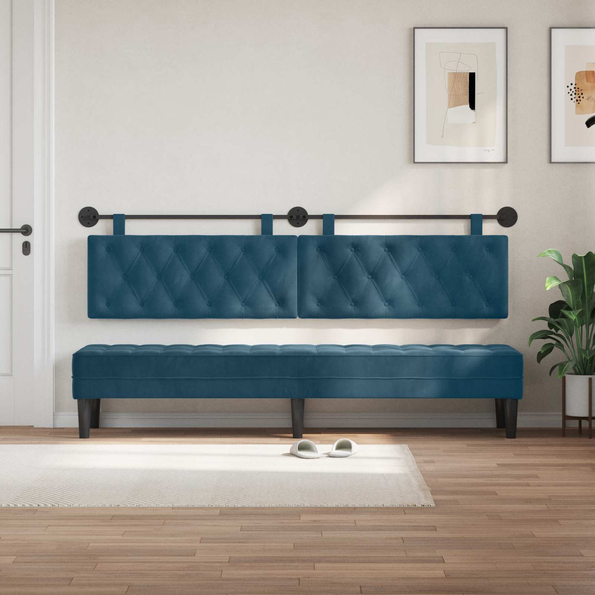Vidaxl hangend hoofdbord blauw fluweel