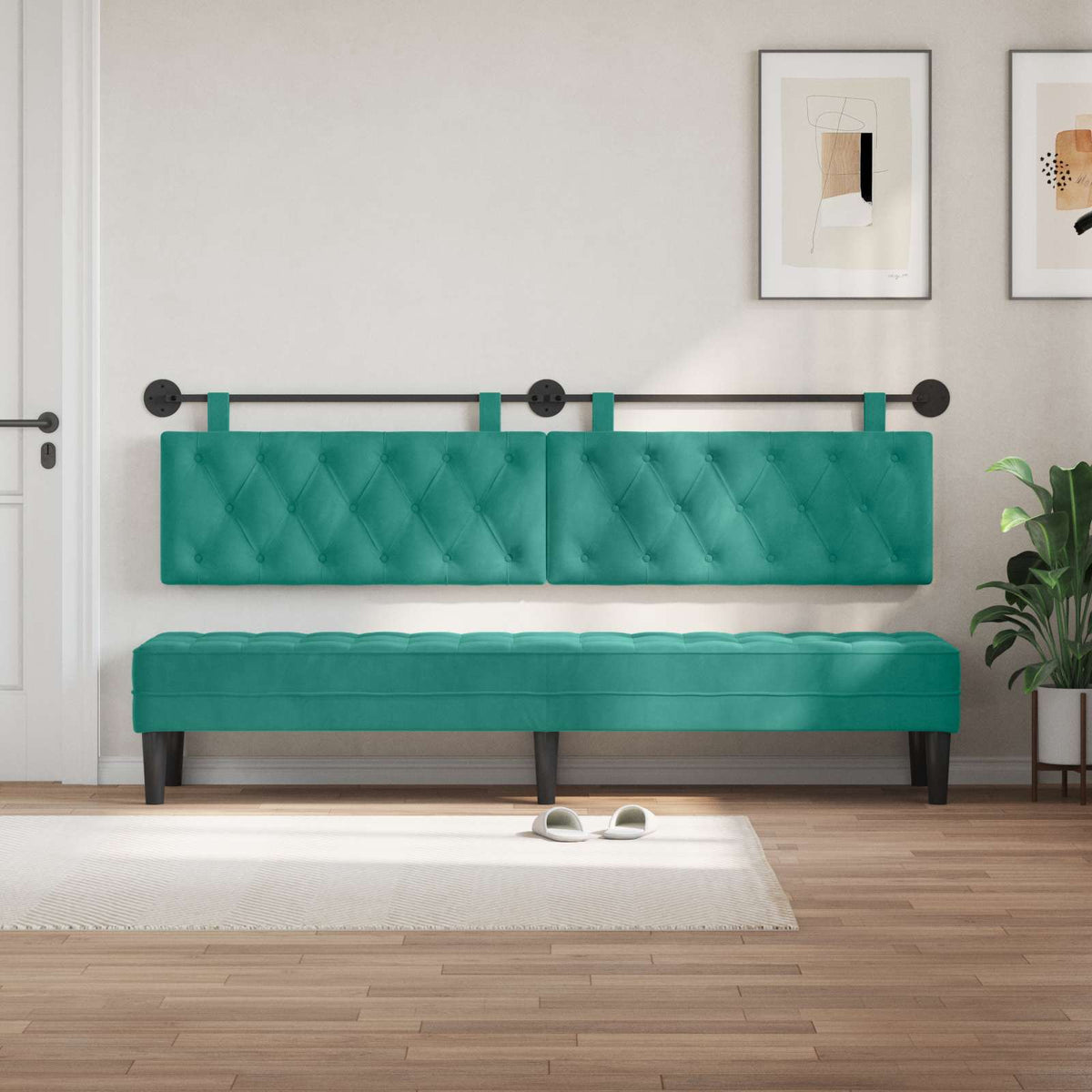 Vidaxl hangend hoofdbord turquoise fluweel