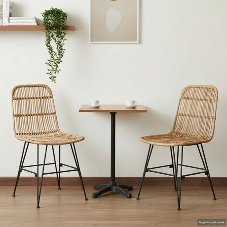 Vidaxl eetkamerstoel 2 st rattan en staal naturel 41 x 55 x 85 cm