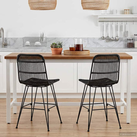 Vidaxl eetkamerstoel 2 st rattan en staal zwart 41 x 55 x 85 cm