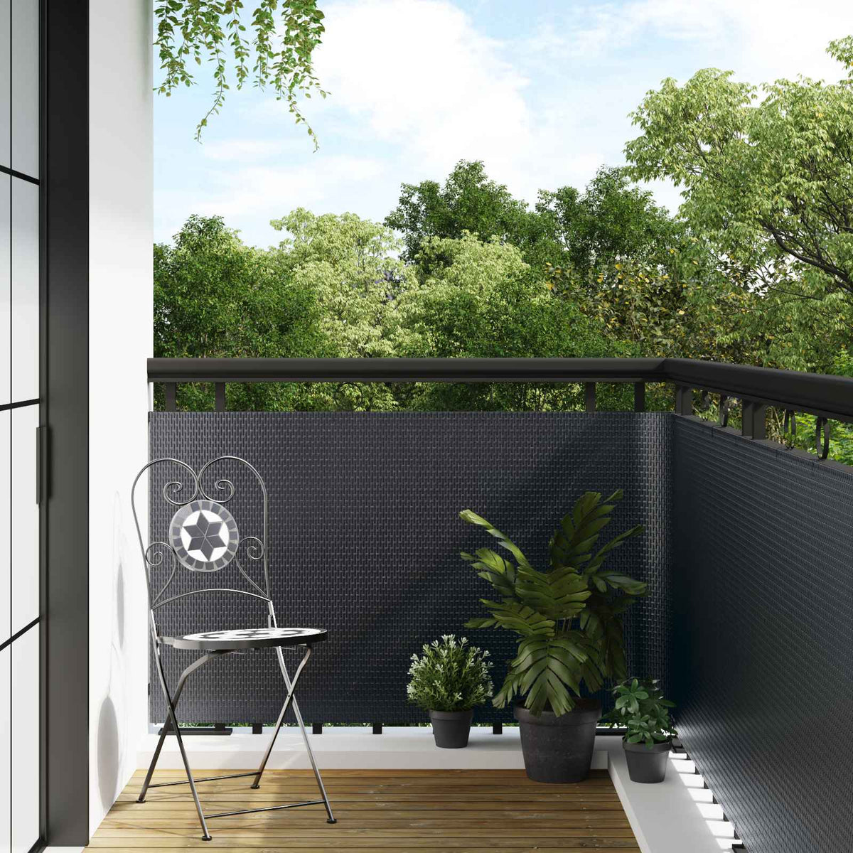 Vidaxl balkon scherm 600 x 100 cm poly rattan donkergrijs