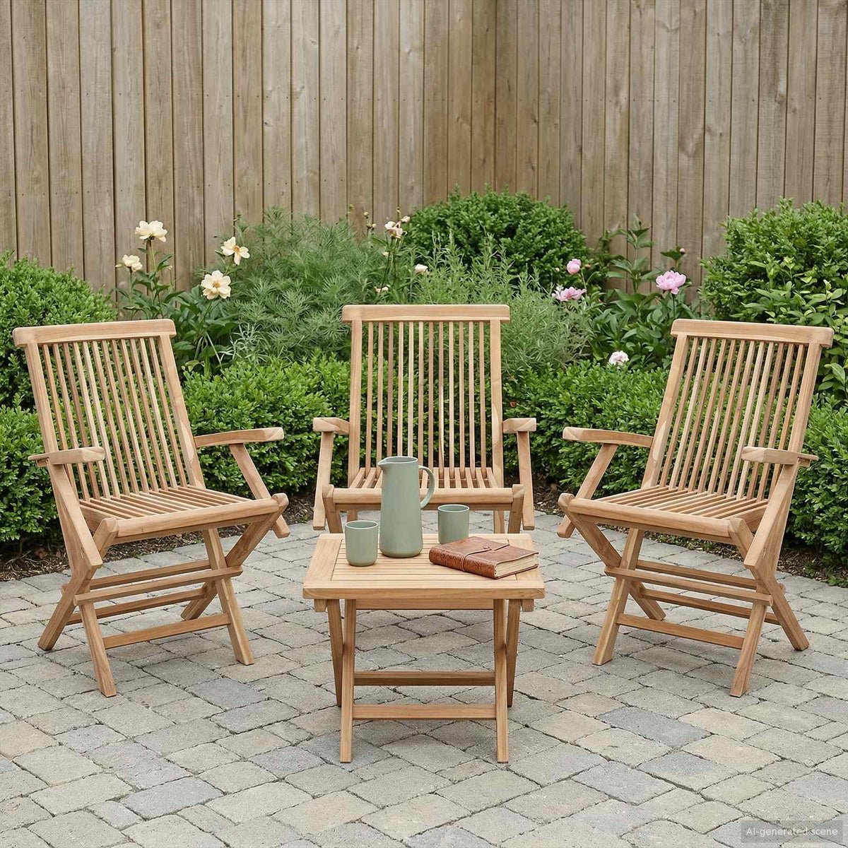 Vidaxl opvouwbare tuinstoel 3 st naturel massief teakhout