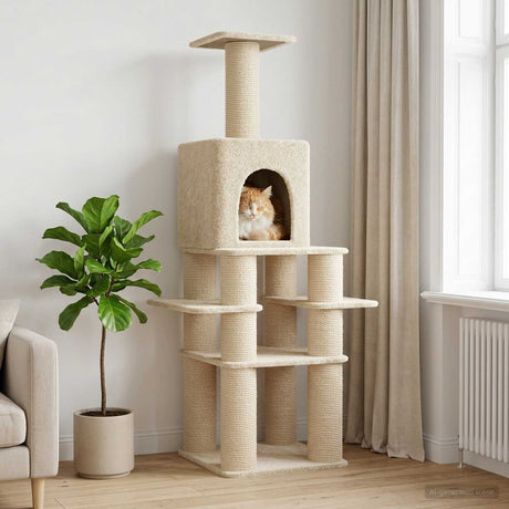 Vidaxl kattenboom met sisal krabpalen crèmekleurig 180 cm