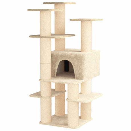 Vidaxl kattenboom met sisal krabpalen crèmekleurig 161 cm