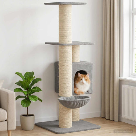 Vidaxl kattenboom met sisal krabpalen lichtgrijs 137 cm