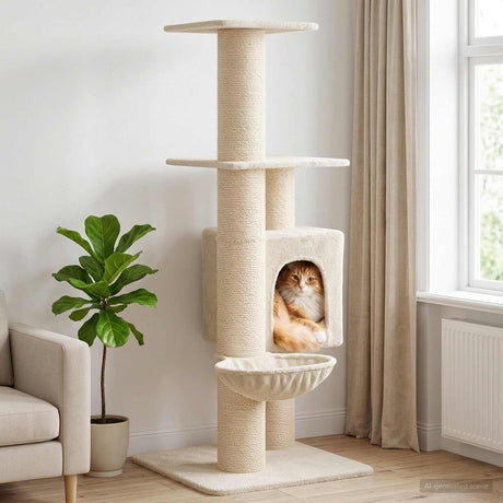 Vidaxl kattenboom met sisal krabpalen crèmekleurig 137 cm