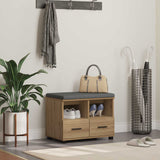 Vidaxl schoenbank met kussen artisanaal eiken 60 x 38 x 46 cm