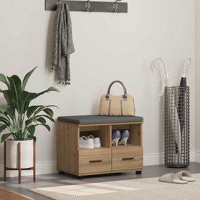 Vidaxl schoenbank met kussen artisanaal eiken 60 x 38 x 46 cm