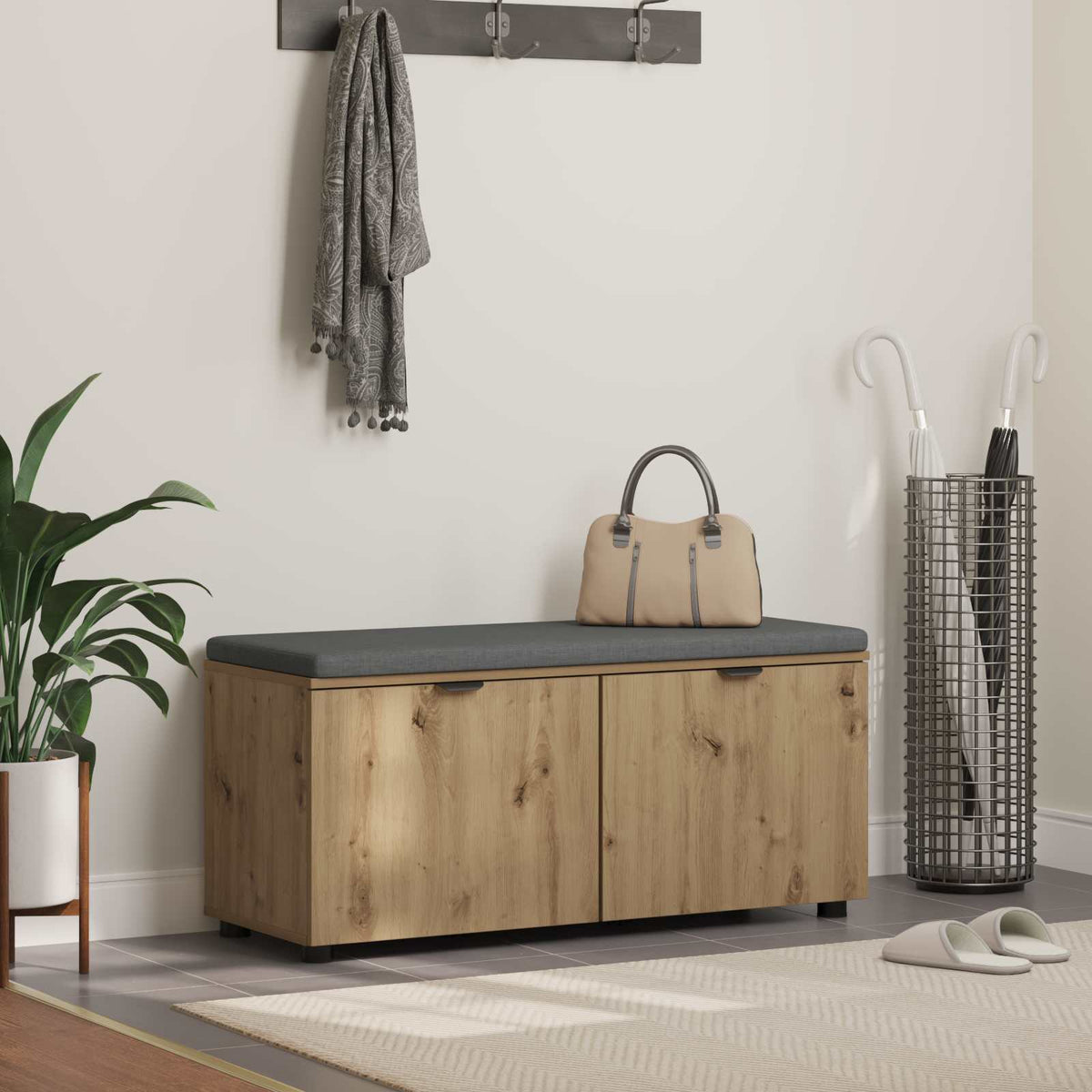 Vidaxl schoenbank met kussen artisanaal eiken 100 x 38 x 46 cm
