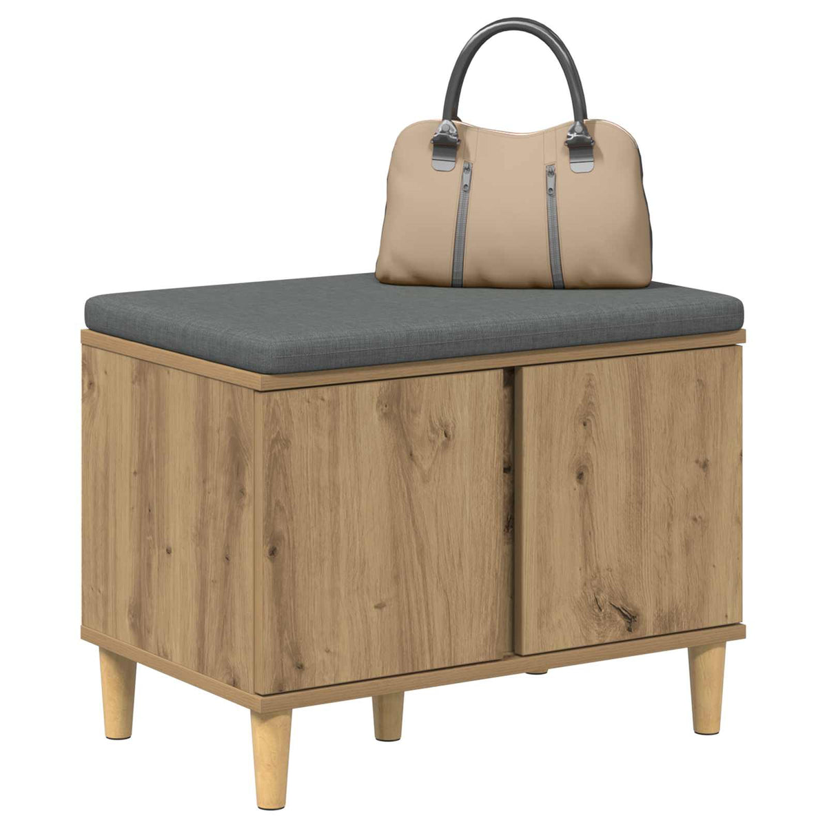 Vidaxl schoenbank met kussen artisanaal eiken 60 x 38 x 46 cm