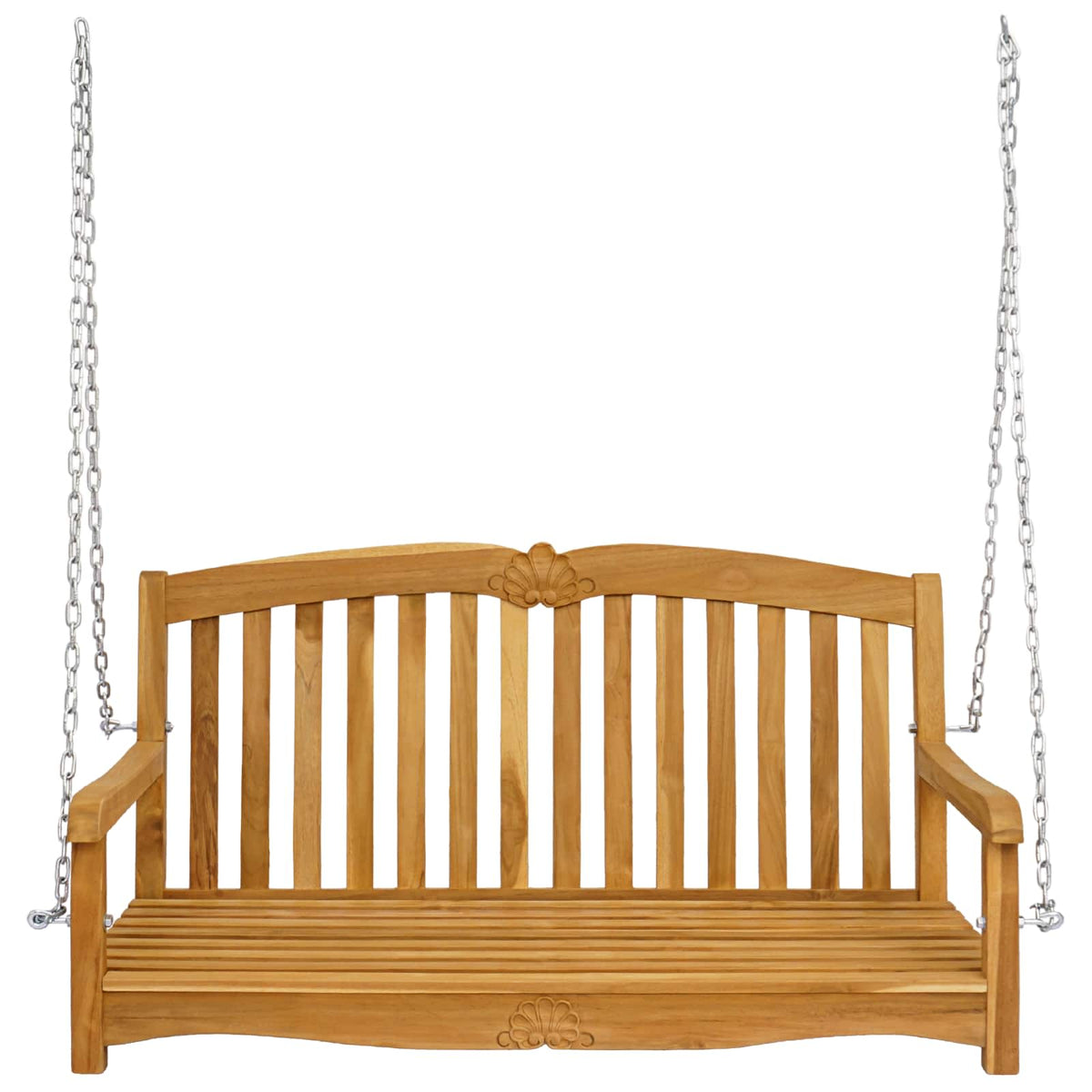 Vidaxl schommelbank in schelpvorm 114 x 60 x 60,5 cm massief teakhout