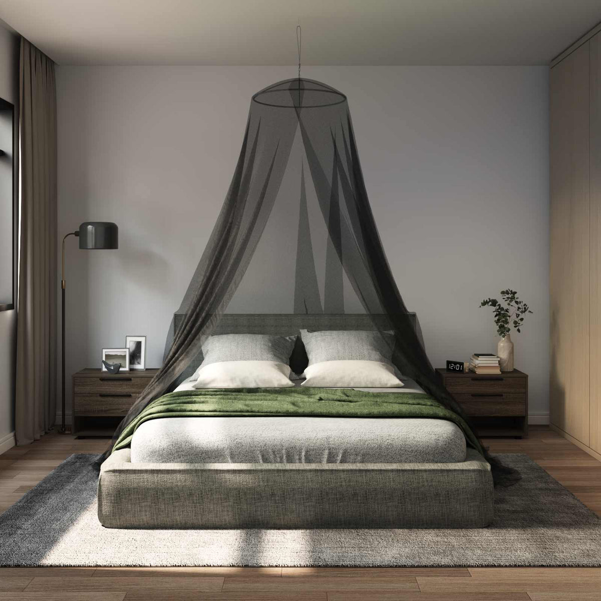 Vidaxl klamboe voor bed 3 st 156 mesh zwart ⌀56 x 220 cm polyester