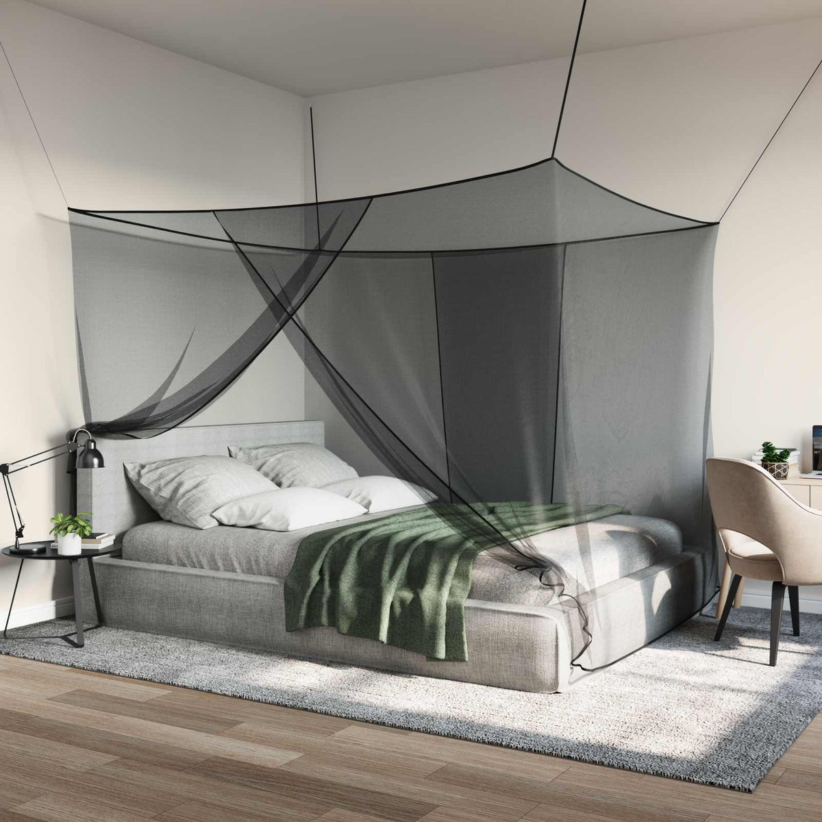 Vidaxl klamboe voor bed 3 st 156 mesh zwart 220 x 200 x 210 cm