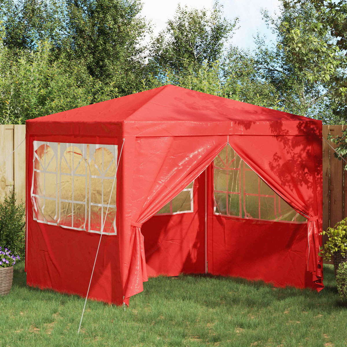 Vidaxl partytent 250 x 250 x 240 cm rood pe en staal