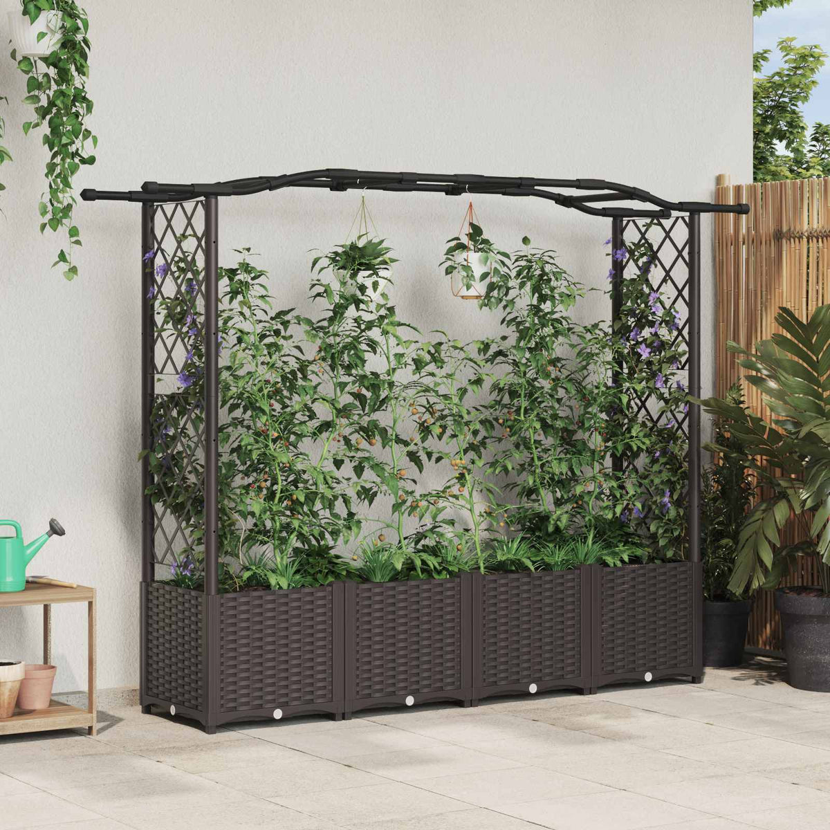 Vidaxl verhoogd bed met trellis en dak bruin 204 x 40 x 138 cm pp