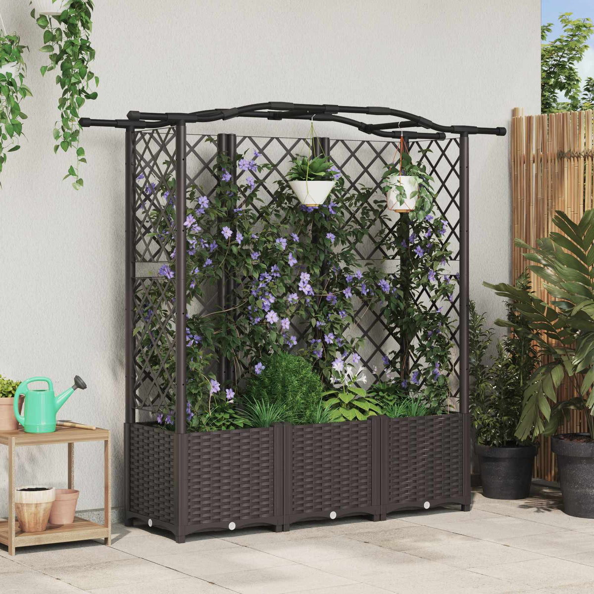 Vidaxl verhoogd bed met trellis en dak bruin 163 x 40 x 138 cm pp