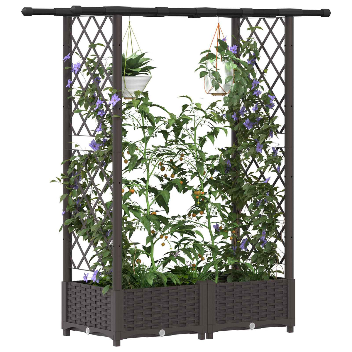 Vidaxl verhoogd bed met trellis en dak bruin 122,5 x 40 x 121 cm pp