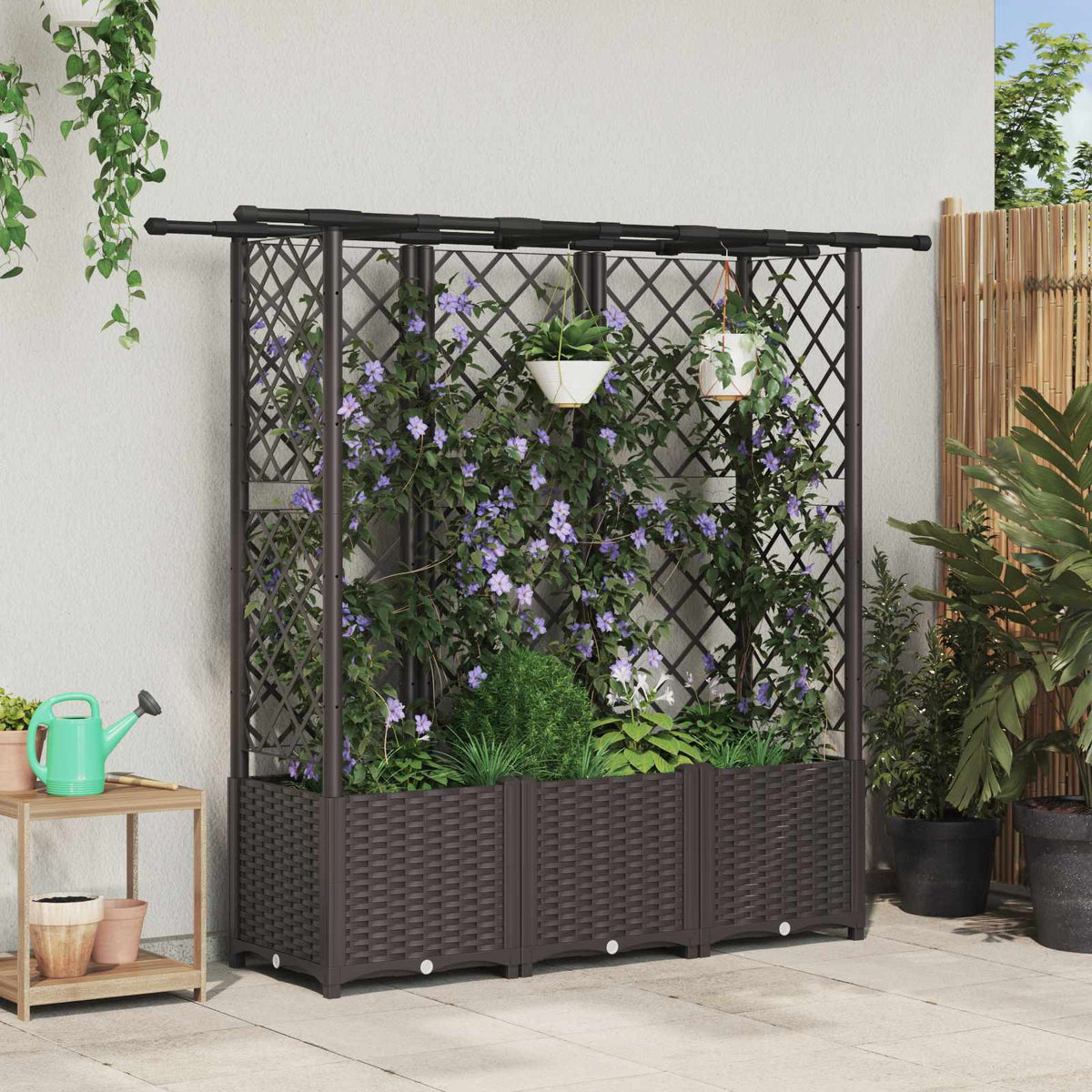 Vidaxl verhoogd bed met trellis en dak bruin 163,5 x 40 x 136 cm pp