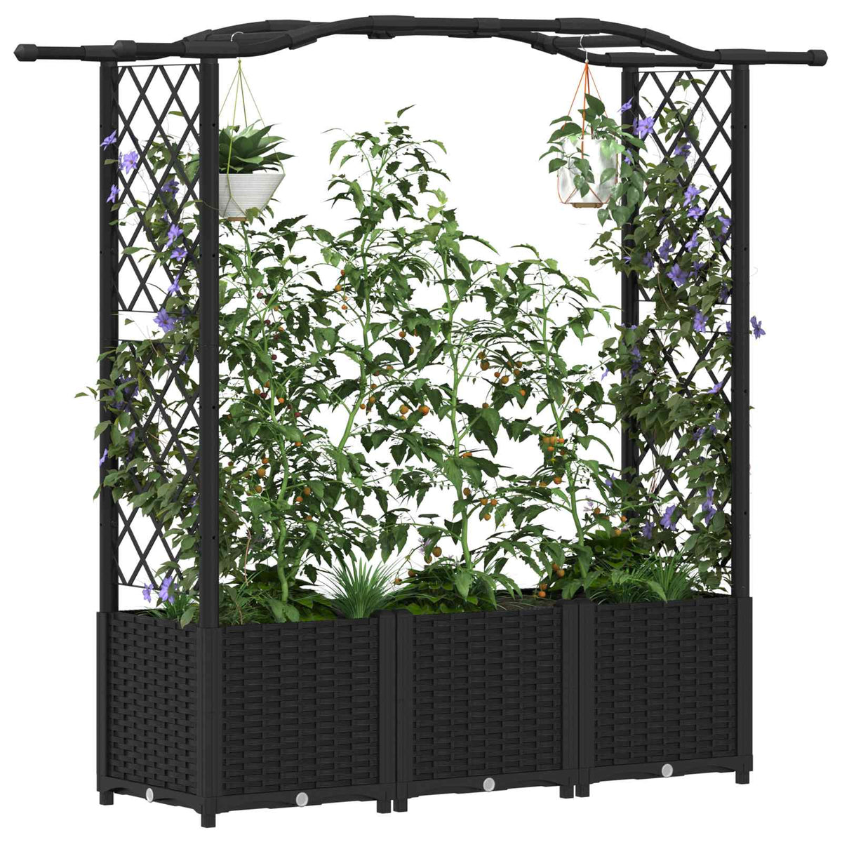 Vidaxl verhoogd bed met trellis en dak zwart 164 x 40 x 138 cm pp