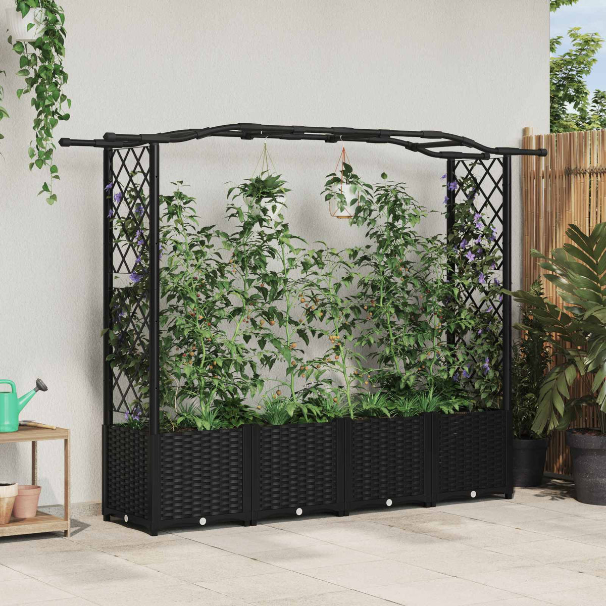 Vidaxl verhoogd bed met trellis en dak zwart 204 x 40 x 138 cm pp