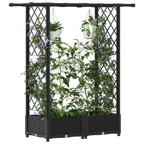 Vidaxl verhoogd bed met trellis en dak zwart 122,5 x 40 x 121 cm pp