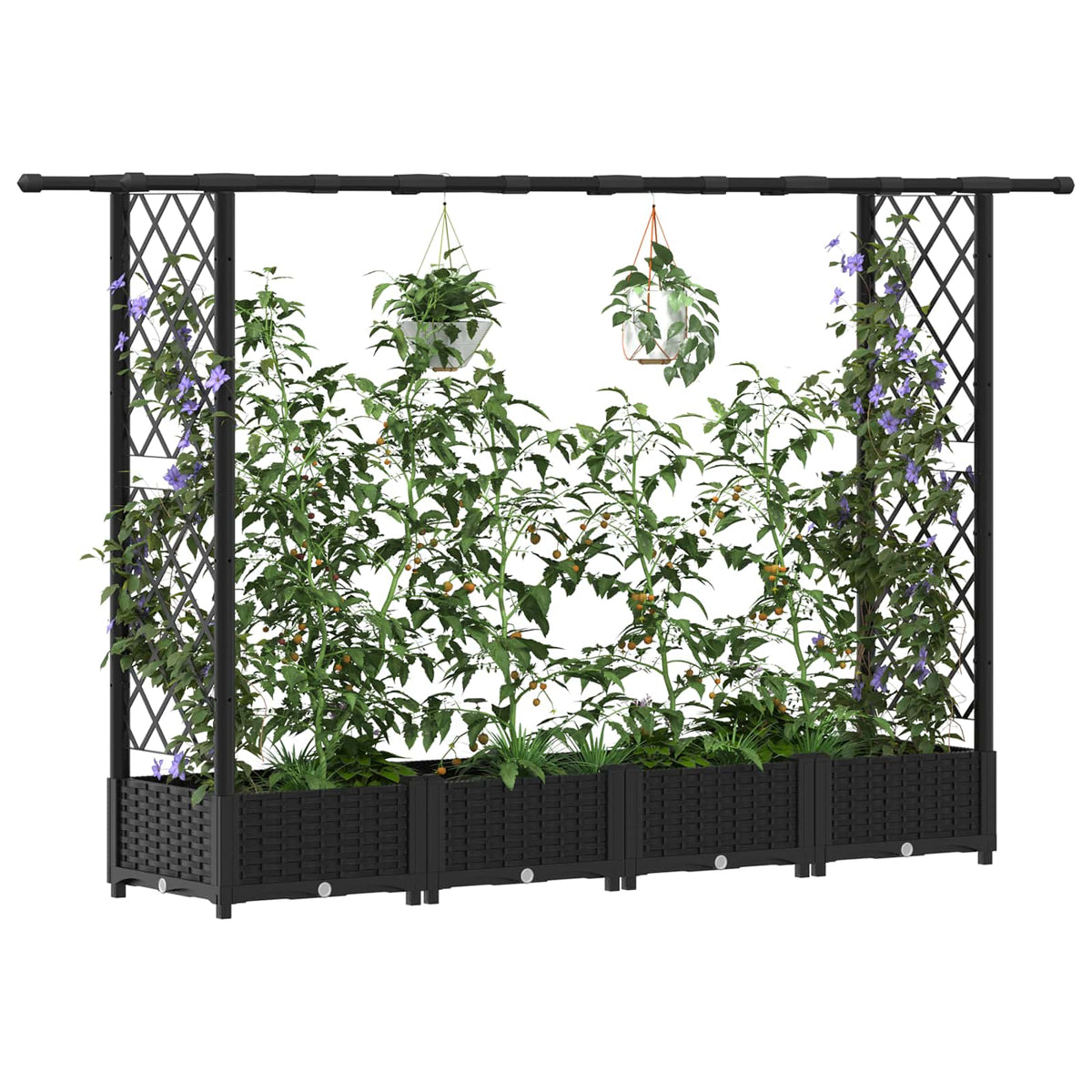 Vidaxl verhoogd bed met trellis en dak zwart 203 x 40 x 121 cm pp