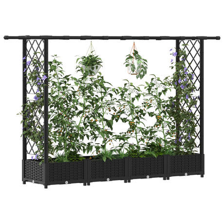 Vidaxl verhoogd bed met trellis en dak zwart 203 x 40 x 121 cm pp