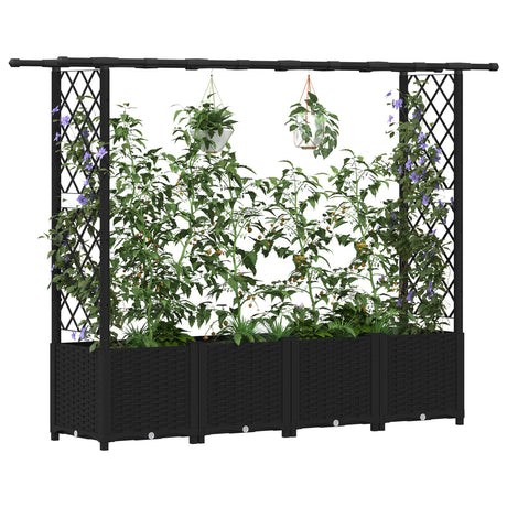 Vidaxl verhoogd bed met trellis en dak zwart 203 x 40 x 136 cm pp