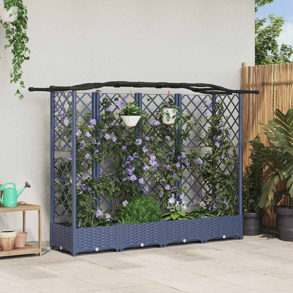 Vidaxl verhoogd bed met trellis en dak grijs 203,5 x 40 x 123 cm pp
