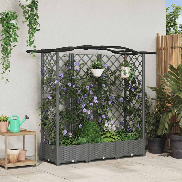 Vidaxl verhoogd bed met trellis en dak lichtgrijs 163 x 40 x 123 cm pp