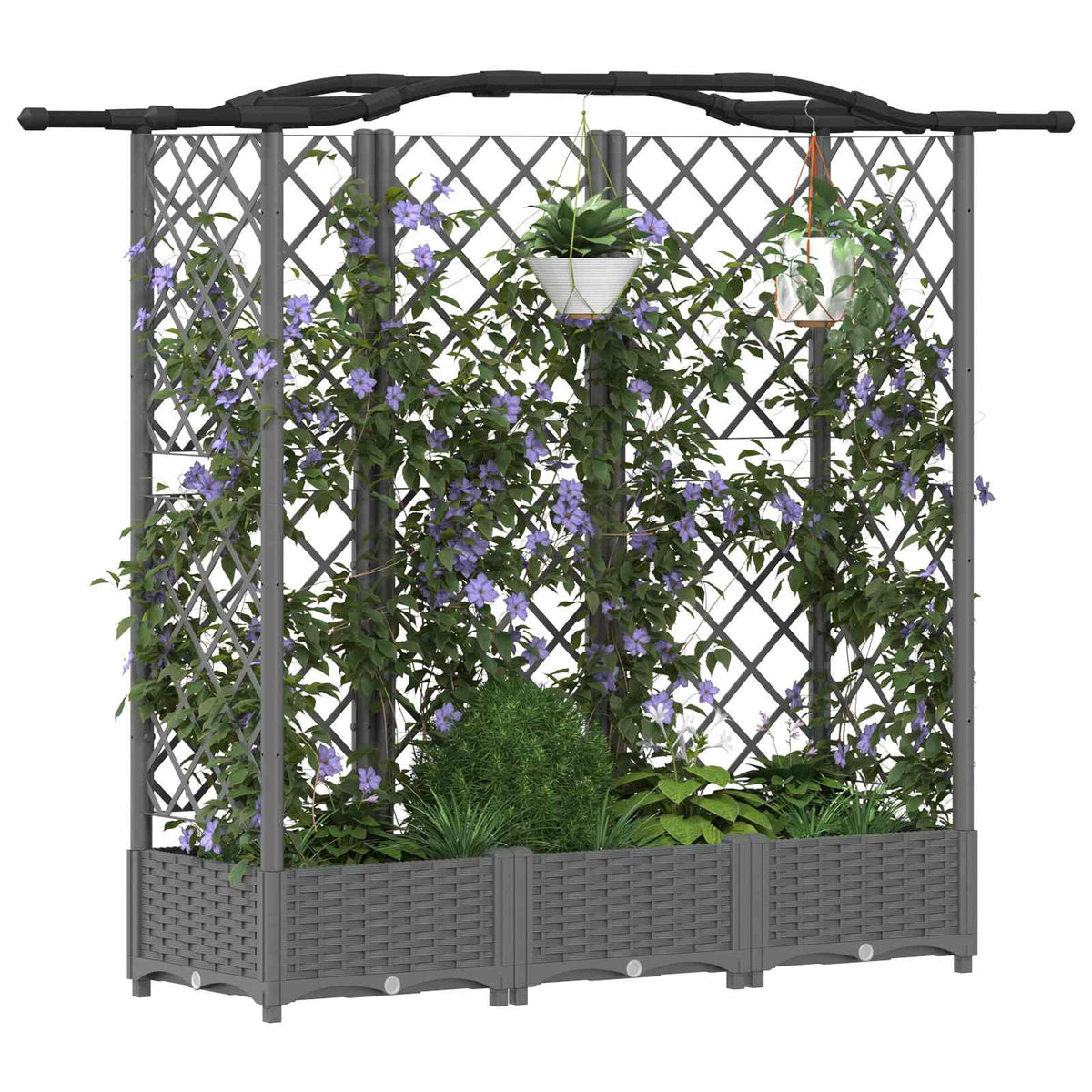 Vidaxl verhoogd bed met trellis en dak lichtgrijs 163 x 40 x 123 cm pp