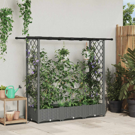 Vidaxl verhoogd bed met trellis en dak lichtgrijs 164 x 40 x 121 cm pp