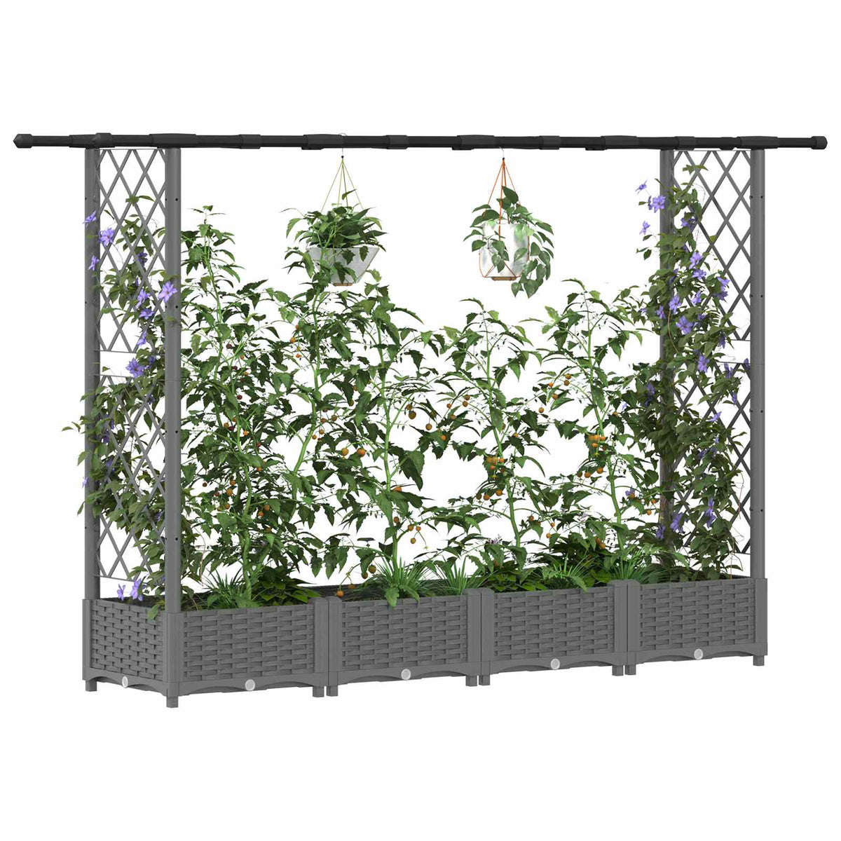 Vidaxl verhoogd bed met trellis en dak lichtgrijs 203 x 40 x 121 cm pp