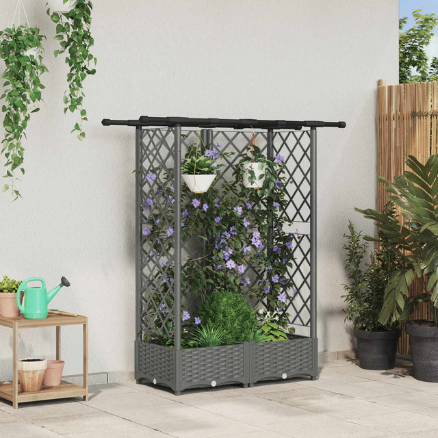 Vidaxl verhoogd bed met trellis en dak lichtgrijs 124 x 40 x 121 cm pp