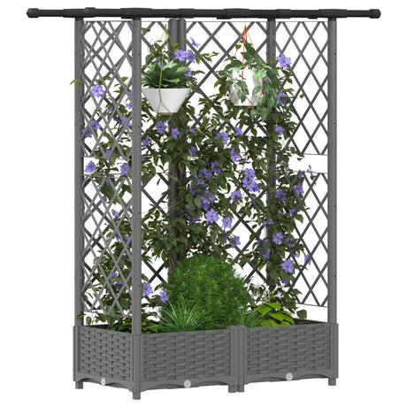 Vidaxl verhoogd bed met trellis en dak lichtgrijs 124 x 40 x 121 cm pp