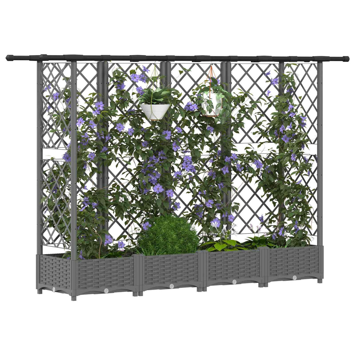 Vidaxl verhoogd bed met trellis en dak lichtgrijs 202,5 x 40 x 121 cm