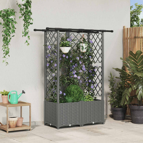 Vidaxl verhoogd bed met trellis en dak lichtgrijs 124 x 40 x 136 cm pp