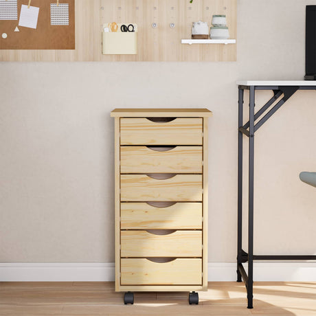 Vidaxl rolling cabinet met laden moss 34 x 39 x 65,5 cm heldere vernis