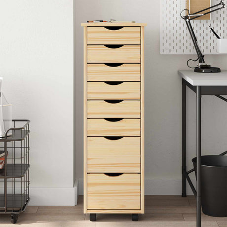 Vidaxl rolling cabinet met laden moss 34 x 39 x 103 cm heldere vernis
