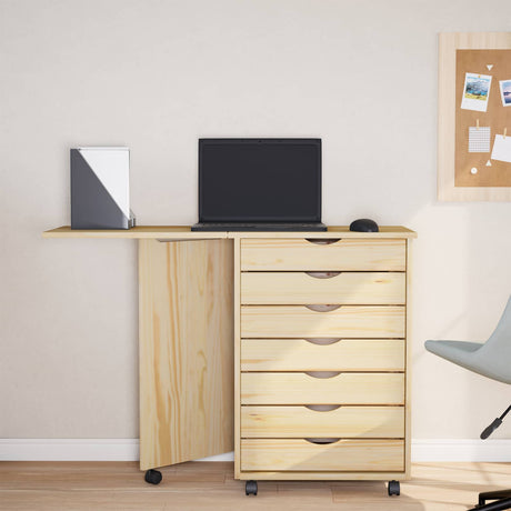 Vidaxl rolkast met bureau moss heldere vernis 105,5 x 39 x 74,5 cm