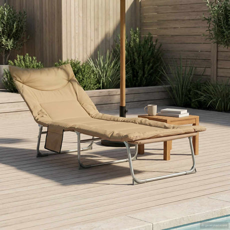 Vidaxl opvouwbare zonnebed met kussen beige