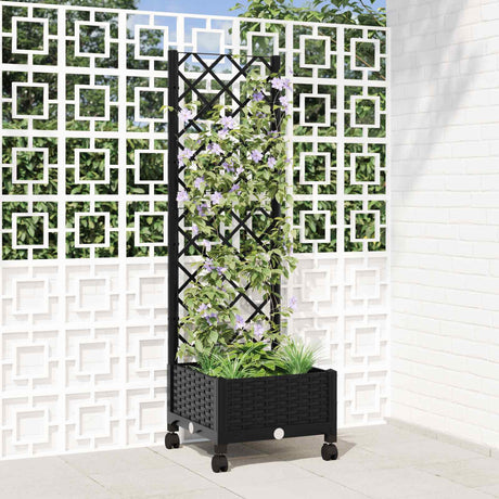 Vidaxl tuinplantbak met schutting en wielen zwart 40 x 40 x 131,5 cm
