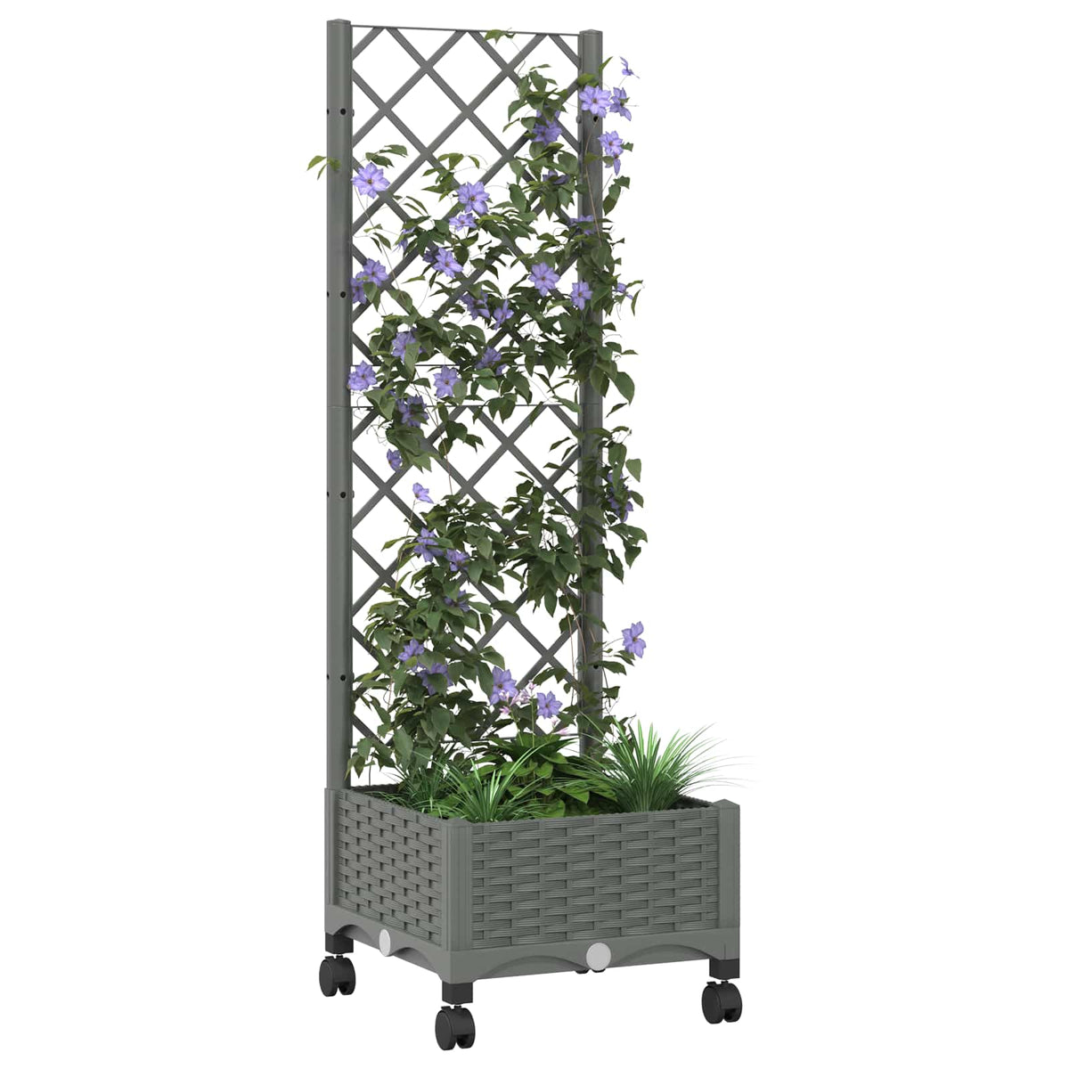Vidaxl tuinplantbak met schutting en wielen lichtgrijs pp
