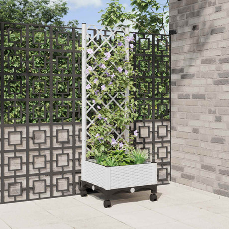Vidaxl tuinplantbak met schutting en wielen wit 40 x 40 x 131,5 cm pp